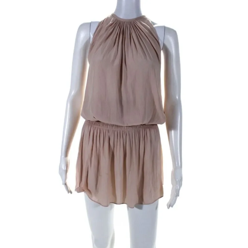 Ramy Brook Women's Silk Sleeveless V-Neck Ruched Midi Sundress Pink Size XS
